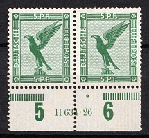 1926 5pf Third Reich, Germany, Airmail, Pair (Mi. 378 HAN, Margins, Sheet Inscription, CV $70, MNH)