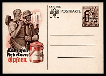 1941 Luxembourg 'Fighting Working Sacrifice', Propaganda Postcard, Third Reich Nazi Germany