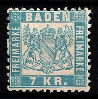 1868 7k Baden, German States, Germany (Mi. 25, Sc. 28 a, CV $40)