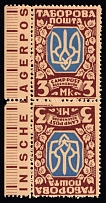 1947 3m Regensburg, Ukraine, DP Camp, Displaced Persons Camp, Pair Tete-beche (Wilhelm 15 K II, Control Inscription, MNH)