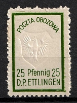 1946 25pf Ettlingen, Poland, Polish DP Camp, Displaced Persons Camp (Wilhelm 6 A, COLORLESS Eagle, CV $330)