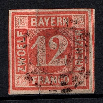 1858 12kr Bavaria, German States, Germany (Mi. 6, Canceled, CV $230)