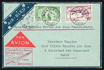 1935 France, First Flight Nantes - Paris, Airmail cover, franked by Mi. 294, 299
