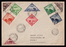 1934 (4 Apr) Tannu Tuva Registered cover from Kizil via Moscow to Leipzig (Germany), franked with 1934 complete airmail set