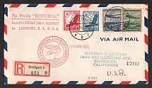 1936 (6 May) Germany, Hindenburg airship Registered airmail cover from Stuttgart to Berkeley (United States), 1st flight to North America 'Frankfurt - Lakehurst' (Sieger 406 G)