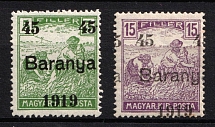1919 Baranya, Hungary, Serbian Occupation, Provisional Issue (Mi. 40 var - 41 var, OFFSET Overprint, SHIFTED Overprint)