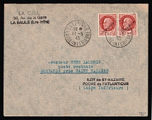 1945 (11 May) Saint-Nazaire, German Occupation of France, Germany, Cover from Batz-sur-Mer to Guerande franked with 1.50f (Mi. 524)