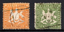 1860 Wurttemberg, German States, Germany (Mi. 17 x, 18 x, Signed, Canceled, CV $180)