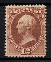 1873 12c Clay, Official Mail Stamp 'Treasury', United States, USA (Scott O78, Brown, CV $160)