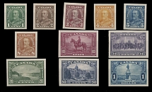 Canada - King George V Pictorial issue - 1935, card mounted plate proofs on India paper of 1c-$1, complete set of 11, nice condition, no gum as produced, NH, VF, Unitrade C.v. CAD$1,800, Scott #217-27…