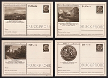 1936 Hindenburg, Third Reich, Germany, 4 Postal Cards (Proofs, Druckproben)