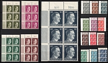 1941-44 Third Reich, Germany, Blocks (Mi. 781 - 791, 793 - 798, Corner Margins, Plate Numbers, CV $90)
