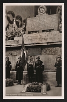 1937 'The blood flag in front of the memorial', Propaganda Postcard, Third Reich Nazi Germany