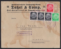 1938 (Oct) Letter mailed to FREIHERMERSDORF (Svabodne Hermanice) bound for OLMUTZ. Swastika, Czech Censorship. Occupation of Sudetenland, Germany