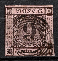 1851-52 9k Baden, German States, Germany (Mi. 4 b, Sc. 4, Canceled, CV $50)