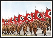 'The Appeal of the Political Officials. March of the Flags at the Nuremberg Party Conference in 1933', Album No.8 'Germany Awakens' 'Becoming, Fight and Victory of the NSDAP', Third Reich Nazi Germany Propaganda Poster