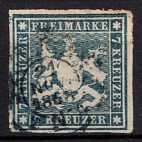 1868 7Kr Wurttemberg, Germany (Mi. 35 b, Canceled, CV $290)