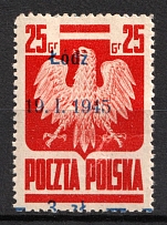 1945 3zl on 25gr Republic of Poland (Fi. 351 var, 'Lodz', SHIFTED Overprint)