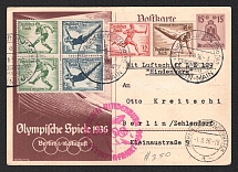 1936 (1 Aug) Germany, Hindenburg airship airmail special postcard from Frankfurt to Berlin, Olympic flight 'Frankfurt - Frankfurt' (Sieger 427 Ba, CV $130)