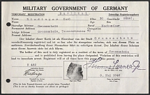 1946 (9 May) Temporary Registration Card, Third Reich WWII, Frankfurt, Germany, France