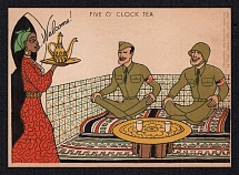 'Five O'Clock Tea', United States WWII Propaganda, Caricature, Postcard, Mint