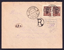 1919 (12 Oct) Russia, Civil War, Registered Cover from Jelgava to Heidelberg, franked with West Army 35r pair (CV $50+)