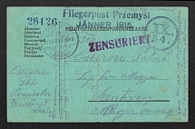 1915 (15 Jan) Poland, WWI Airmail Censored Fieldmail postcard from Przemysl to Hungary