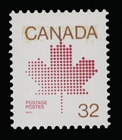 Canada - Modern Errors and Varieties - 1983, ''Maple Leaf in Winter'', 32c red, cream and brown, background is mostly omitted (traces around Canada), no tagging, full OG, NH, VF, 8 examples reported with partially omitted …