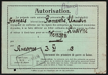 1916 (3 Nov) Switzerland, for Prisoners of War, Pass Card