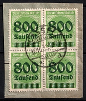 1923 800 Tsd on 500m Weimar Republic, Germany, Block of Four (Mi. 307, Canceled, CV $15,600)