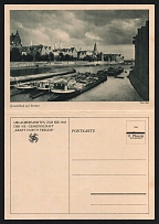 1935 Norddeutscher (North German) Lloyd Ship Holiday Cruises of NS Community “STRENGTH THROUGH JOY”, Breakfast menu on 12pf Double Bremen postcard, Rare, Propaganda Postcard, Third Reich Nazi Germany
