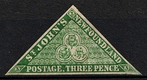 1857-64 3p Newfoundland, Canada (SG 3, CV $2,600)