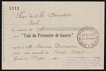 1915 (17 Sept) Geneva, Switzerland, for Prisoners of War, Сheck for Сash Сontribution