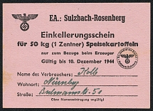1944 (10 Dec) 'Cellar Receipt', Third Reich WWII, German Propaganda, Sulzbach-Rosenberg, Germany