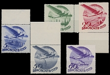 Worldwide Air Post Stamps and Postal History - Soviet Union - 1934, Civil Aviation, 5k-80k, complete set of five, most with sheet margins, post office fresh quality, full OG, NH, VF, C.v. $530, Scott #C45-49…