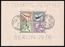 1936 Third Reich, Germany, Souvenir Sheet (Mi. Bl. 5 Z, Thick Paper, Canceled, CV $330)