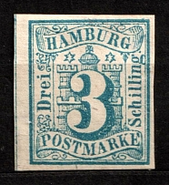 1859 3s Hamburg, German States, Germany (Mi. 4, Sc. 4, CV $170)