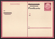 1943 Hindenburg, Foreign Worker Overprint, Third Reich, Germany, Postal Card