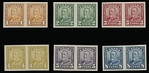 Canada - King George V ''Scroll'' issue - 1928-29, 1c-8c, imperforate set of six values in horizontal pairs, strong colors and nice margins, full OG, NH, VF, C.v. $890, Unitrade C.v. CAD$1,275, Scott #149b-54a…