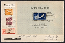 1937 (8 Jun)  Germany, Airmail, Registered Cover from Danzig to Stuttgart (Mi. Bl. 2 b, CV $130+)