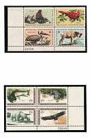 1971-72 Wildlife Conservation Issue, United States, USA, Corner Blocks of Four (Scott 1427 - 1430, 1464 - 1467, Plate Numbers, Full Sets, MNH/MLH)