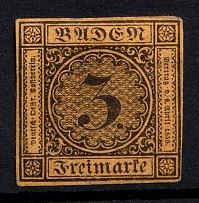 1851-52 3k Baden, German States, Germany (Mi. 2, Sc. 2, CV $390)