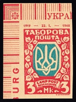 1947 3m Regensburg, Ukraine, DP Camp, Displaced Persons Camp (Proof, with Date 1919-1948, Control Inscription, Corner Margins, MNH)