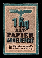 '1 kg Waste Paper Delivered', Third Reich Token, Revenue, Swastika, Nazi Germany
