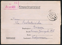 1943 (17 Sep) WWII German Prisoners of War POW Camp in Poland, Cover to Briesen (Oflag II C)
