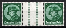 1933 6pf Third Reich, Germany, Gutter Pair, Zusammendrucke (Mi. WZ 9, CV $30)