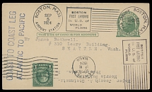 Worldwide Air Post Stamps and Postal History - United States - 1924 (September 5-28), First Aerial Circumnavigation (Coast to Coast Leg. Atlantic to Pacific) Flight from Boston, MA to Seattle, WA, stationery postcard 1c green, …