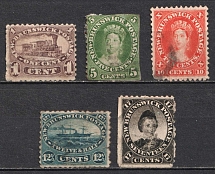 1860-63 New Brunswick, Canada, British Colonies (Mi. 4, 6 - 9, Canceled, CV $290)