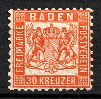 1862-66 30k Baden, German States, Germany (Mi. 22 b, Sc. 25, CV $50)