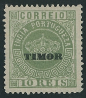 Portuguese Colonies - Timor - 1885, black overprint ''Timor'' on Portuguese India Crown 10r green, full OG, LH, VF, C.v. $300, Scott #2b…